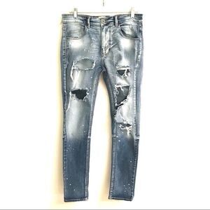 KDNK 11 4 14 11 painted & distressed light wash stretch denim jeans 32